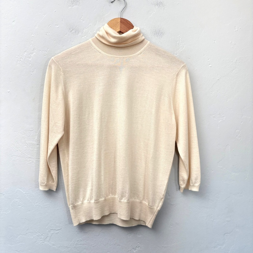 Brioni Cashmere Silk Turtleneck Sweater Women Size 46 Small Ivory